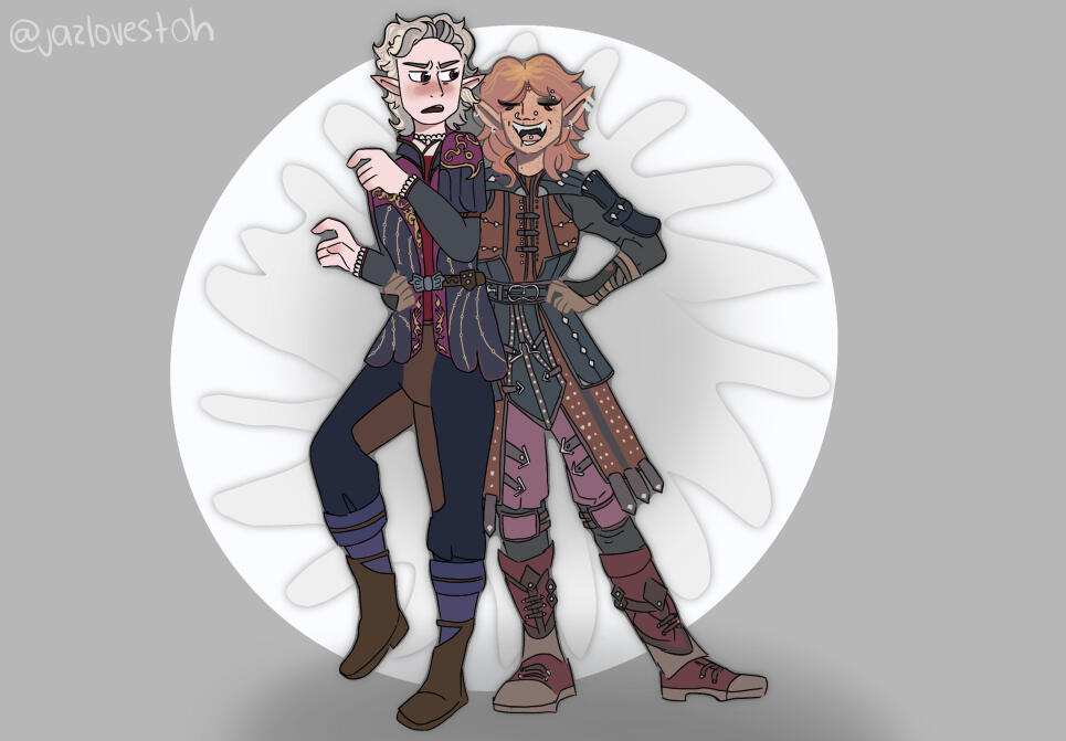 Drawing of Astarion and @leafyt3es_ BG3 OC for Artfight 2024