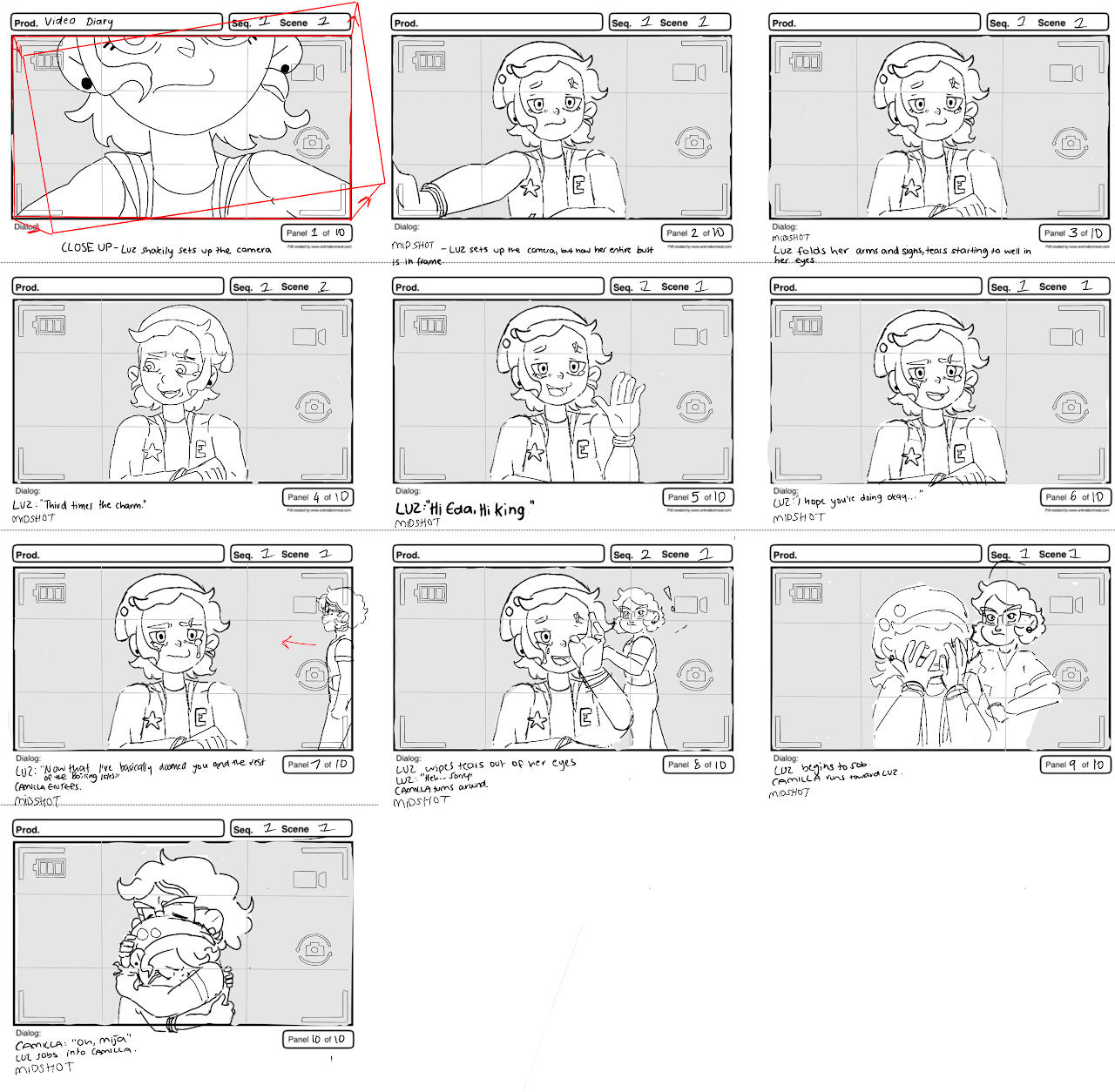 Storyboards created for a fan animatic based off 'Luz Noceda' from 'The Owl House' by Dana Terrace