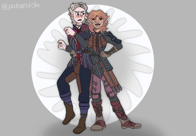 Drawing of Astarion and @leafyt3es_ BG3 OC for Artfight 2024