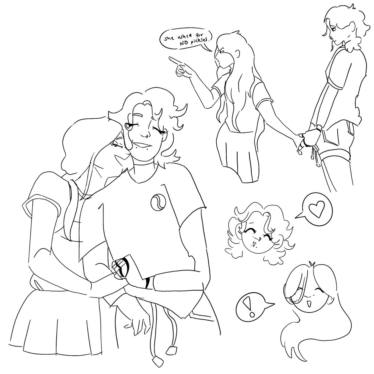 Lined Sketch of Two OCS - 'Neon' and 'Kimmy'