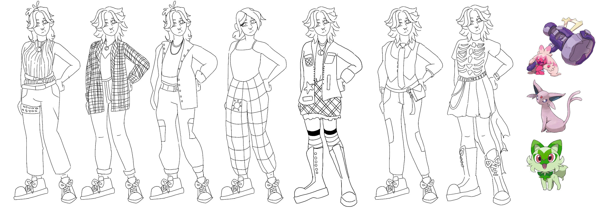 Lined Character Concepts of a character for a fan animation of 'PokeDance'